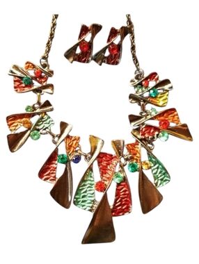 Mixed Metals & Stone Clavicle Necklace & Earrings - NWOT